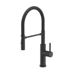 Bateria kuchenna ANDY – stalowa, pure carbon/czarny wąż, obrotowa, ruchoma wylewka, z prysznicem, Quadron