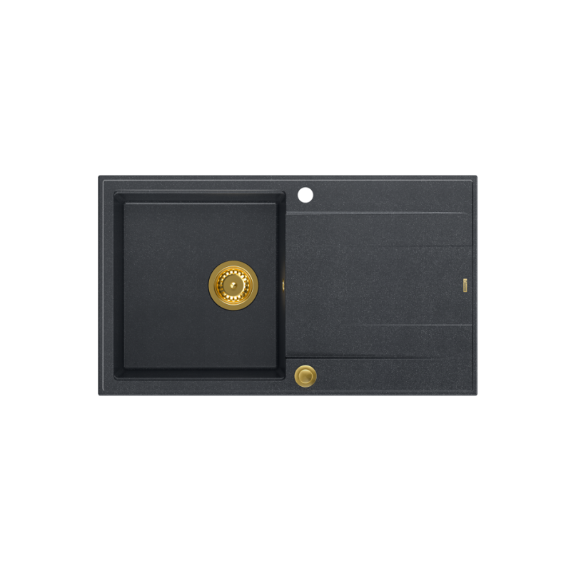 Zlewozmywak granitowy EVAN 111 – jednokomorowy, wpuszczany, black diamond/elementy złote, Quadron