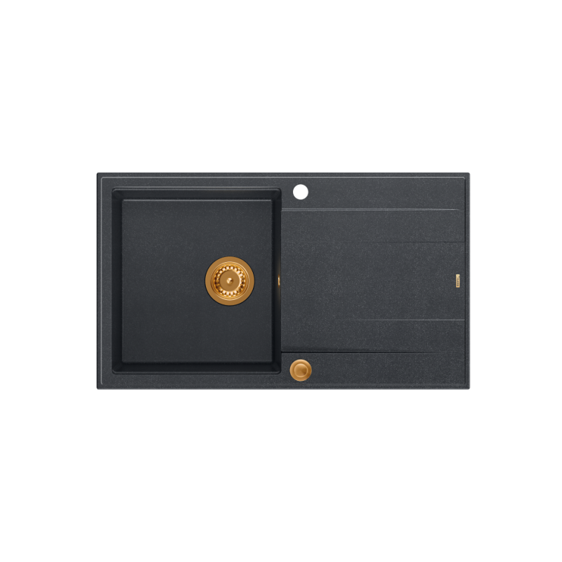 Zlewozmywak granitowy EVAN 111 – jednokomorowy, wpuszczany, black diamond/elementy miedziane, Quadron