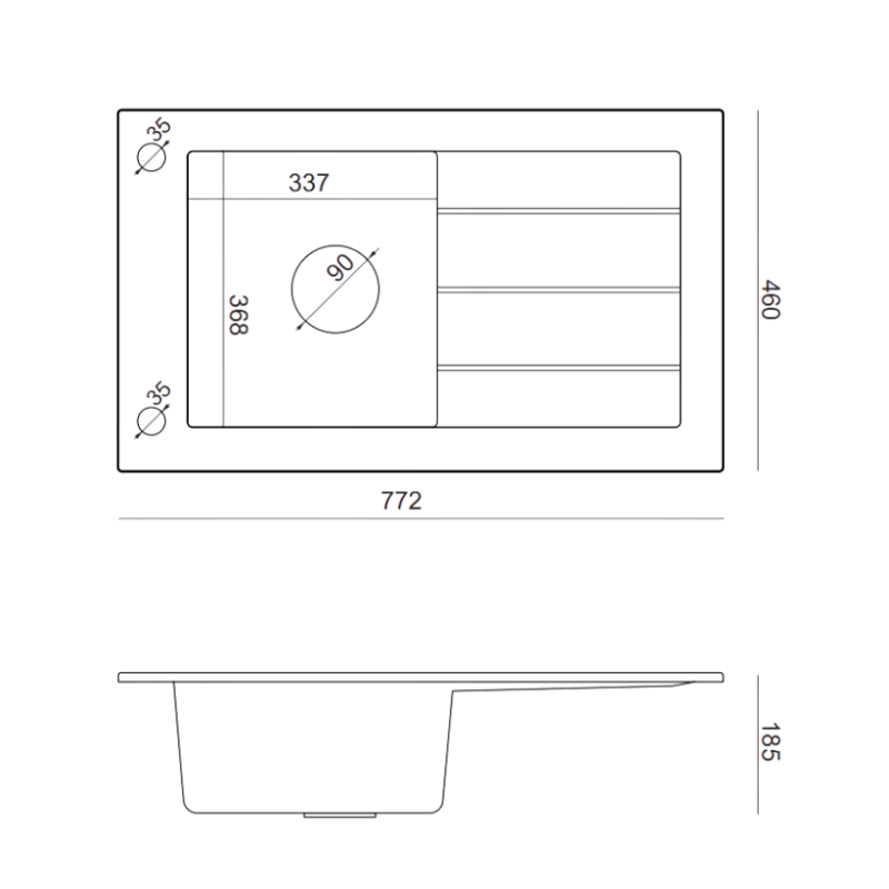Zlewozmywak granitowy WILL – jednokomorowy, wpuszczany, szary/elementy stalowe, Quadron