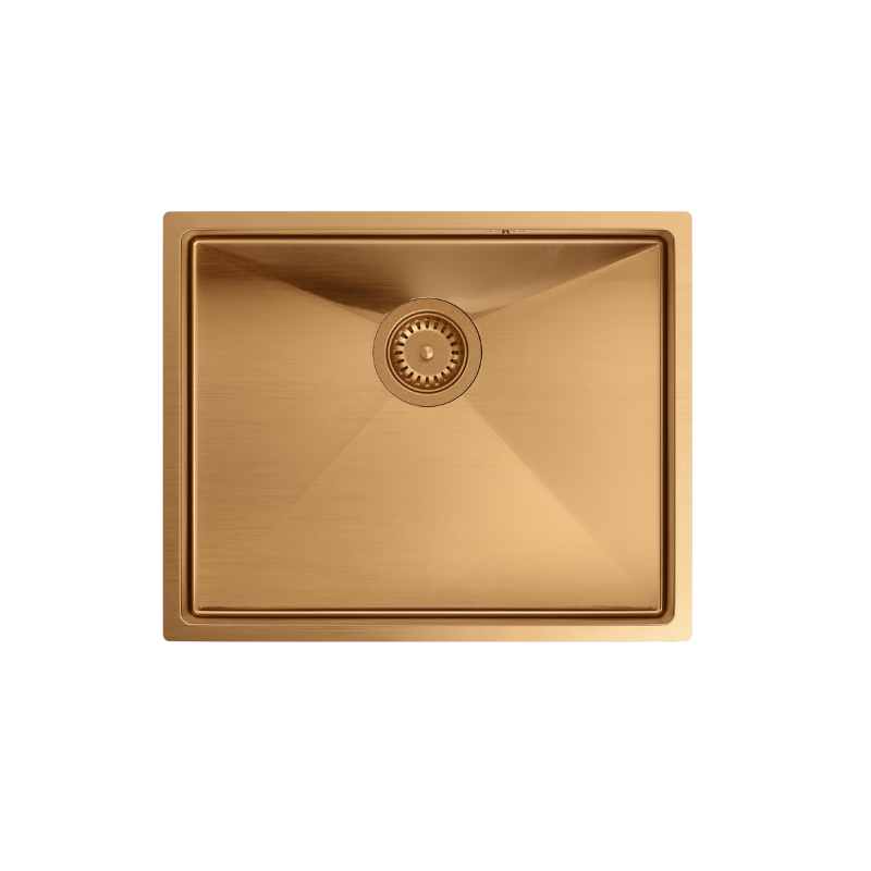 Zlewozmywak stalowy ANTHONY 60 – jednokomorowy, podwieszany/wpuszczany/na równi z blatem, stal miedziana/elementy miedziane, Quadron