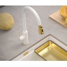 Bateria kuchenna JESSICA – stalowa, snow white/złoty nano PVD, obrotowa, wyciągana wylewka, z prysznicem, Quadron