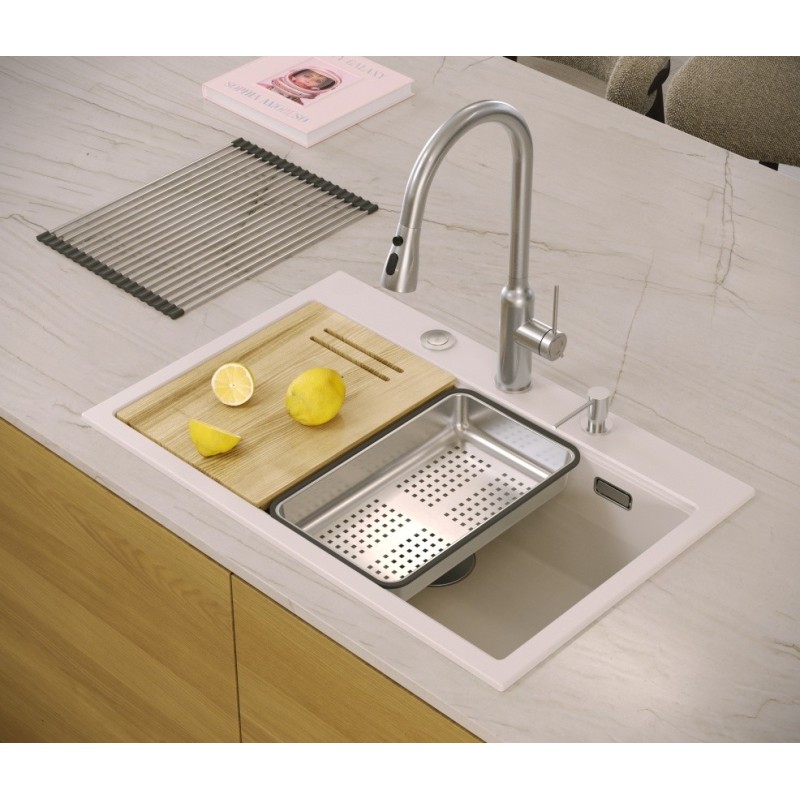 Bateria kuchenna JESSICA – stalowa SteelQ, obrotowa, wyciągana wylewka, z prysznicem, Quadron