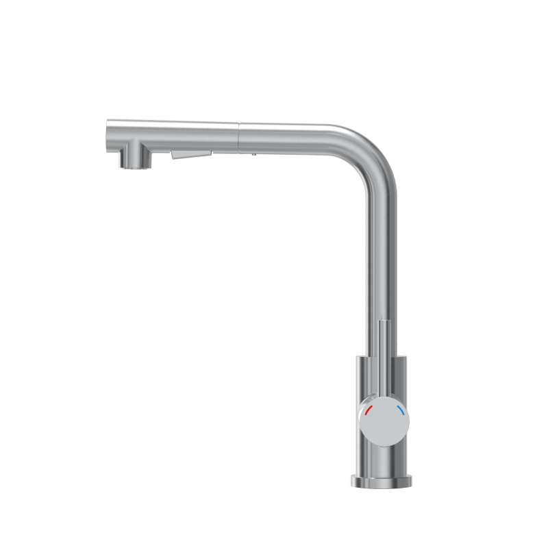 Bateria kuchenna NICKI stalowa, stal szczotkowana, wyciągana wylewka, Quadron