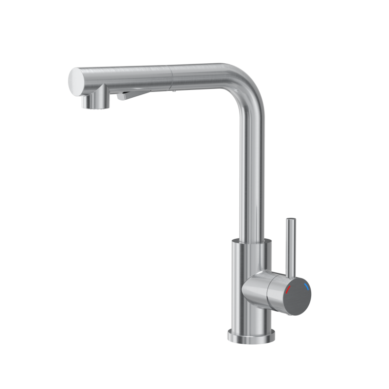 Bateria kuchenna NICKI stalowa, stal szczotkowana, wyciągana wylewka, Quadron