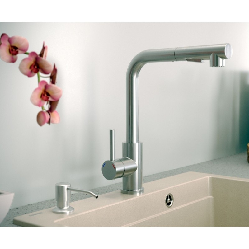 Bateria kuchenna NICKI stalowa, stal szczotkowana, wyciągana wylewka, Quadron