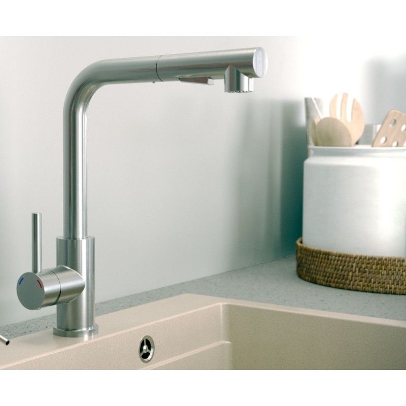 Bateria kuchenna NICKI stalowa, stal szczotkowana, wyciągana wylewka, Quadron