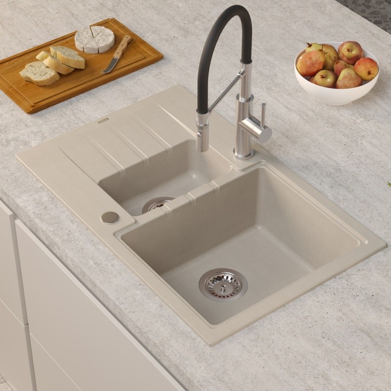 Bateria kuchenna ANDY – stalowa, stal szlachetna/czarny wąż, obrotowa, ruchoma wylewka, z prysznicem, Quadron