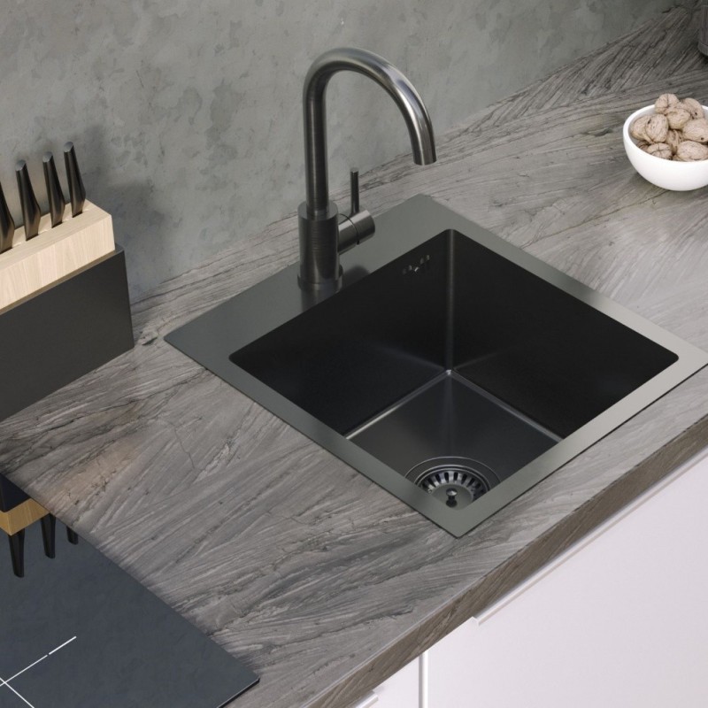 Bateria kuchenna KATE – stalowa, PVD black metal, obrotowa, Quadron