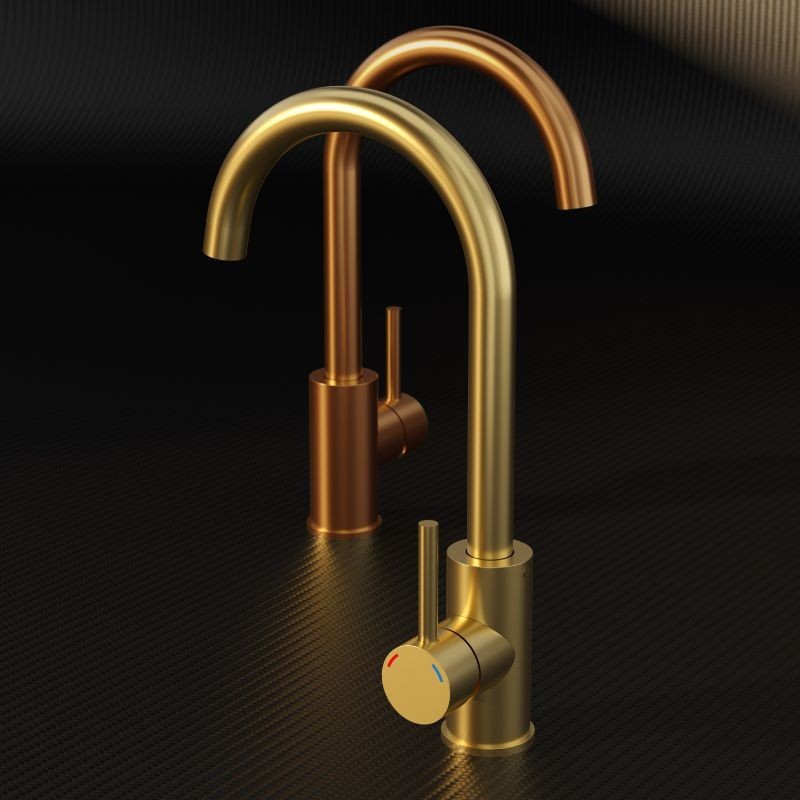 Bateria kuchenna NAOMI – stalowa, złoty nano PVD, obrotowa, z prysznicem, Quadron