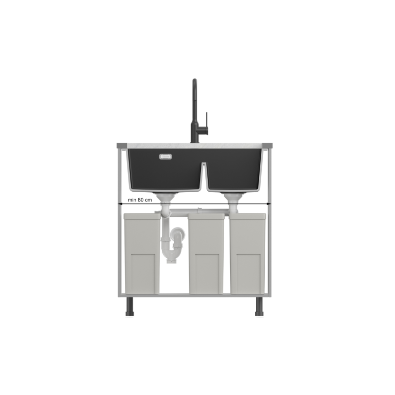 Zlewozmywak granitowy LOGAN 120 – dwukomorowy, podwieszany, silver stone/elementy stalowe, Quadron
