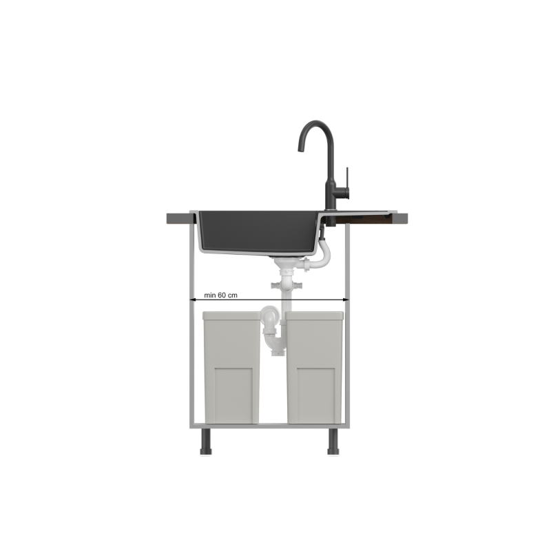 Zlewozmywak granitowy CHRISTIAN 136 XL – jednokomorowy, wpuszczany, silver stone/elementy szare, Quadron