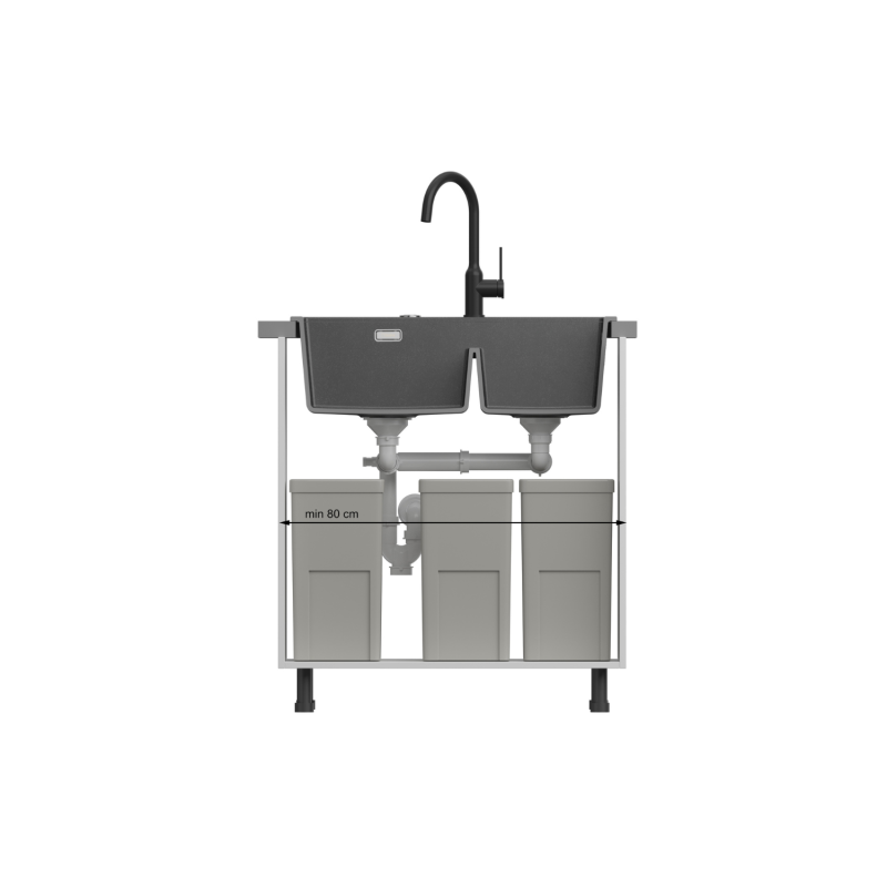 Zlewozmywak granitowy MARC 120 WORKSTATION – dwukomorowy, wpuszczany, soft taupe/elementy złote + AKCESORIA, Quadron