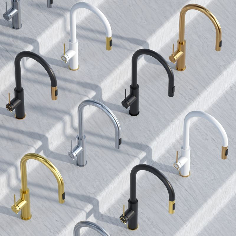 Bateria kuchenna JENNIFER – stalowa SteelQ, obrotowa, wyciągana wylewka, z prysznicem, Quadron