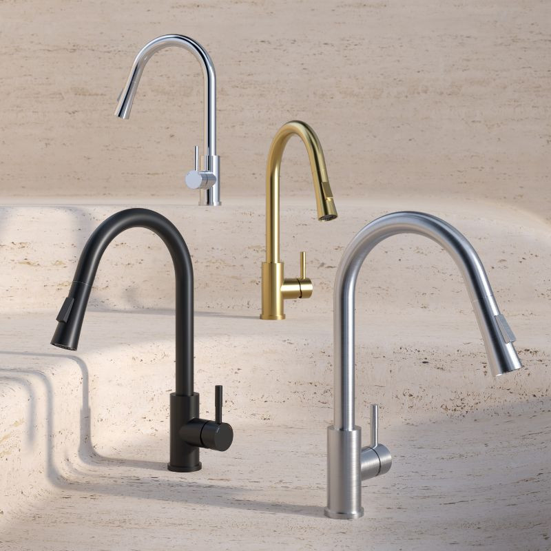 Bateria kuchenna JULIA – stalowa, chromowana, obrotowa, wyciągana wylewka, z prysznicem, Quadron