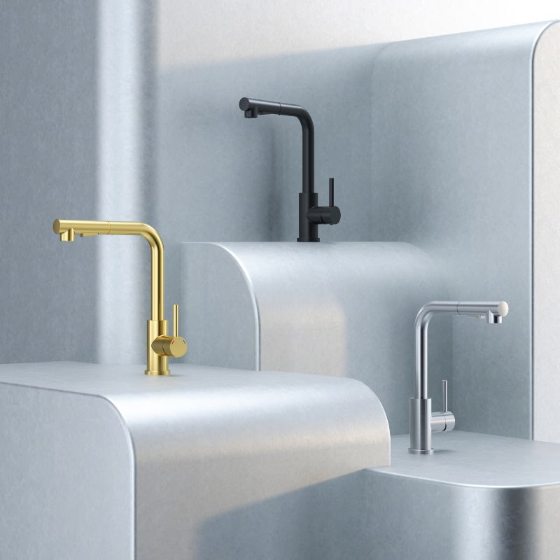 Bateria kuchenna NICKI stalowa, stal szczotkowana, wyciągana wylewka, Quadron