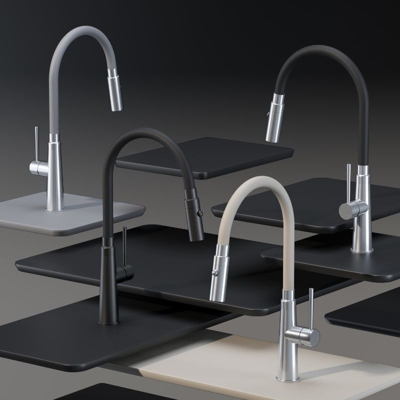Bateria kuchenna GINA – stalowa, pure carbon/czarny wąż, obrotowa, elastyczna wylewka, z prysznicem, Quadron