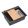 Zlewozmywak granitowy KURT 110 WORKSTATION – jednokomorowy, wpuszczany, pure carbon/elementy czarne + AKCESORIA, Quadron