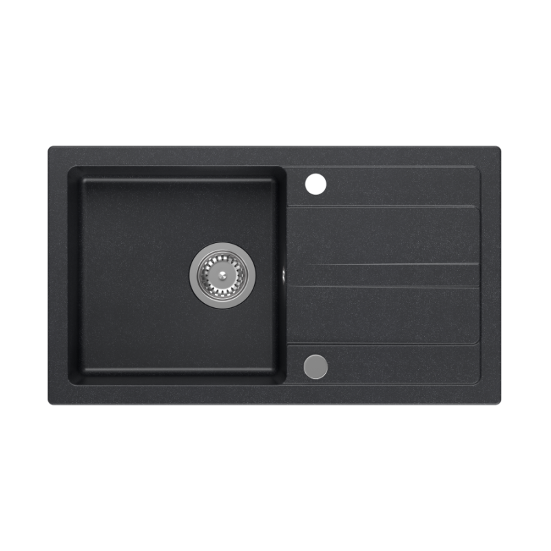 TOM 111 zlewozmywak granitowy czarny (77x44x17,6) + syfon + zaślepka
