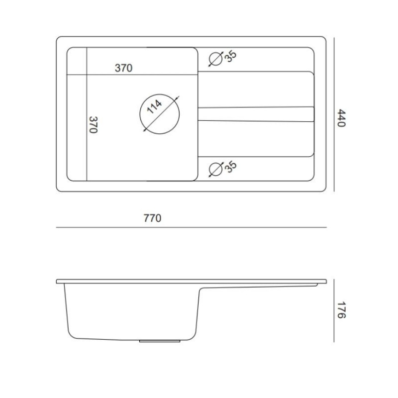Zlewozmywak granitowy  TOM 111 - jednokomorowy, wpuszczany, silver stone