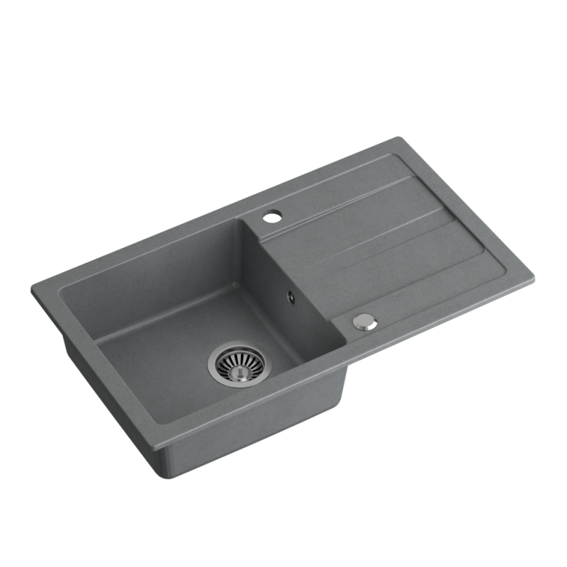 Zlewozmywak granitowy  TOM 111 - jednokomorowy, wpuszczany, silver stone