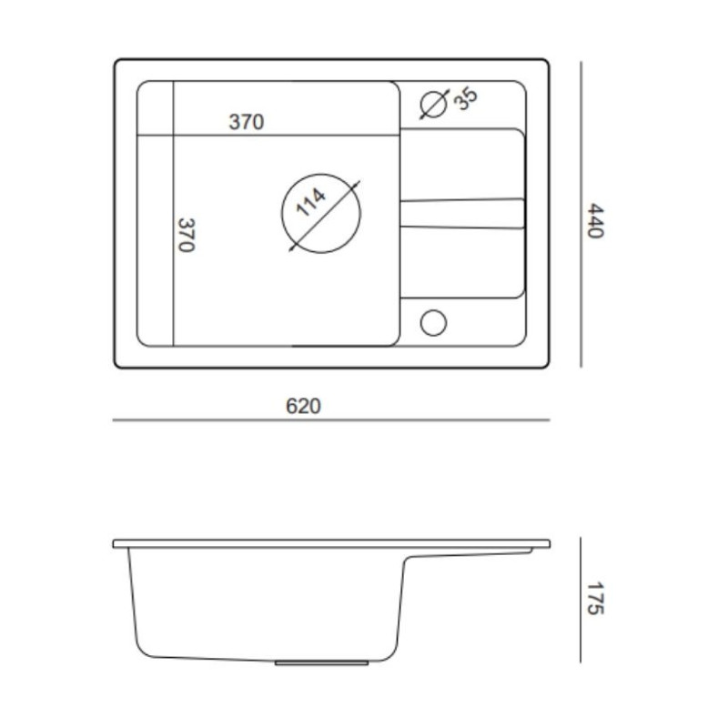 Zlewozmywak granitowy  TOM 116 - jednokomorowy, wpuszczany, black dotted