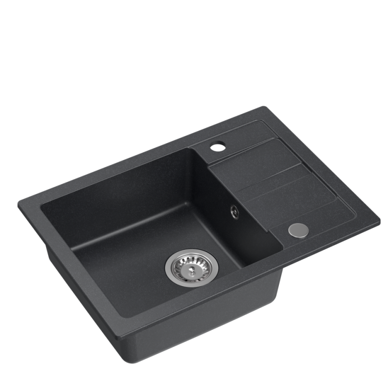 Zlewozmywak granitowy  TOM 116 - jednokomorowy, wpuszczany, black dotted