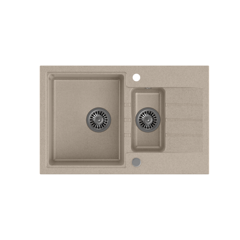 PETER 156 GraniteQ zlewozmywak granitowy pearl beige  1,5-komorowy z/o (78x50x20) z syfonem i zaślepką + wkładka