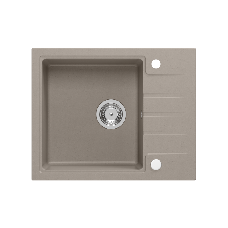 PETER 116 GraniteQ zlewozmywak granitowy soft taupe 1-komorowy z/o (62x50x20) z syfonem i zaślepką + czarna wkładka regulowana