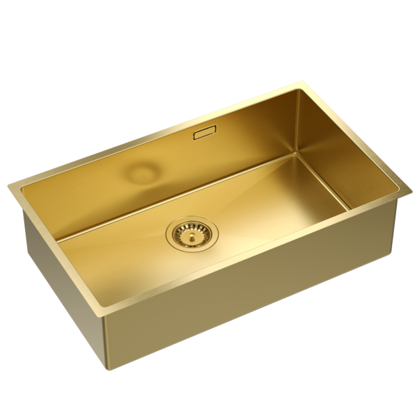 ANTHONY 80 SteelQ раковина с золотым PVD-покрытием и сифоном, 1 чаша, б/у встраиваемая версия