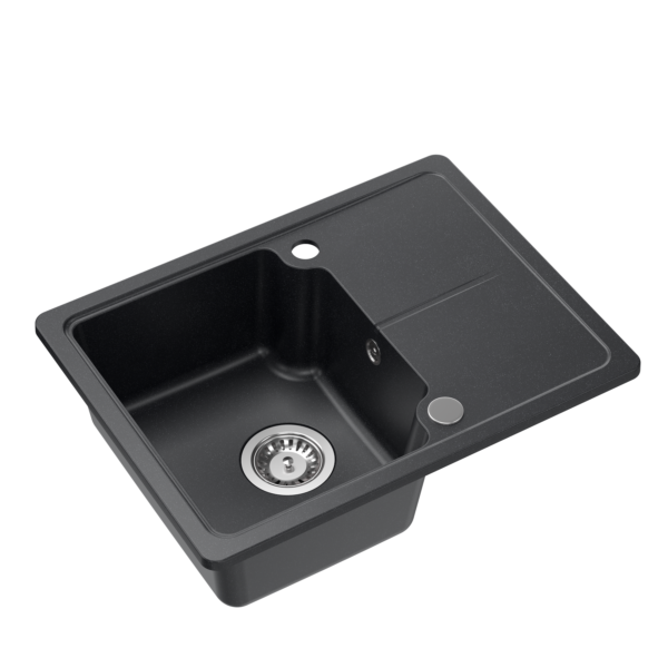 BABY JOHNNY 116 GraniteQ kitchen sink black dotted, 1-bowl (58x44x18), with siphon and stainless steel cover