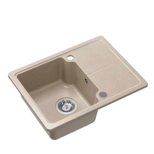 BABY JOHNNY 116 kitchen sink GraniteQ river sand (beige), 1-bowl (58x44x18), with siphon and stainless steel cover