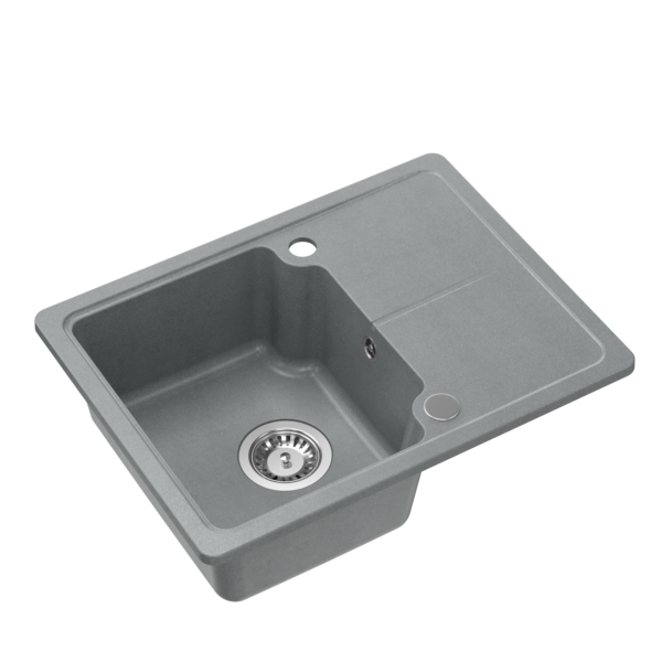 BABY JOHNNY 116 GraniteQ kitchen sink silver stone (gray), 1-bowl (58x44x18), with siphon and stainless steel cover