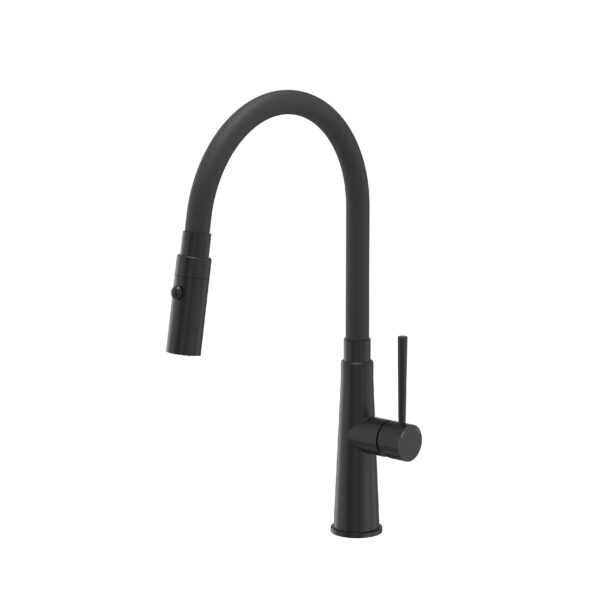 GINA steel kitchen mixer with flexible spout, pure carbon / black hose