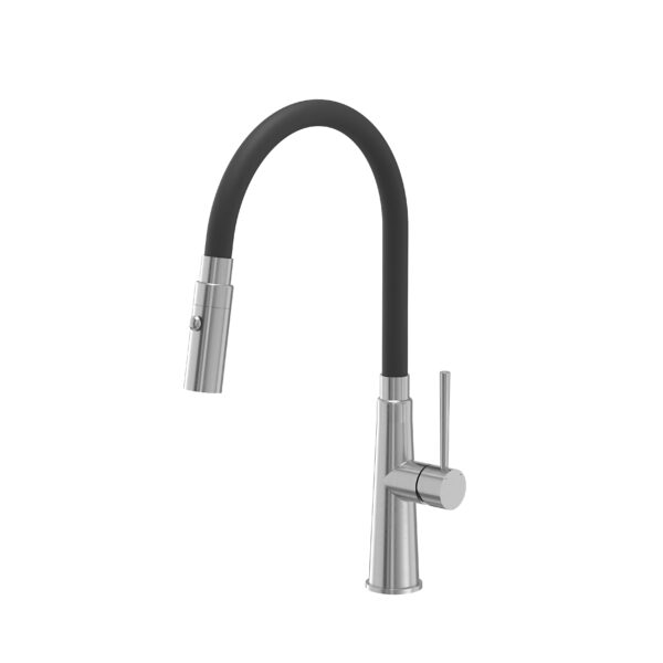 GINA SteelQ steel kitchen mixer with flexible spout, steel / black hose