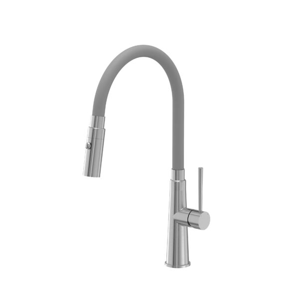 GINA SteelQ steel kitchen mixer with flexible spout, steel / gray hose