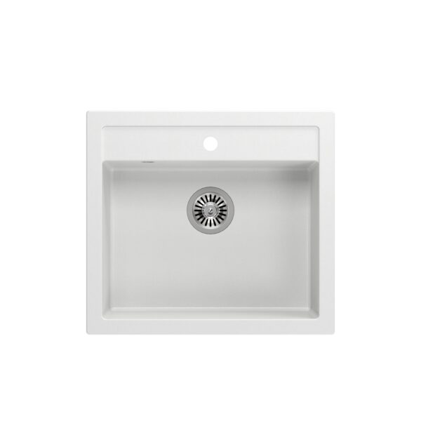 BILL 110 GRANITEQ 1-bowl recessed sink 600x540x205 mm, snow white / steel drain