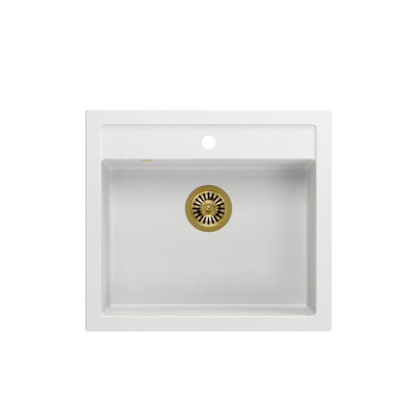 BILL 110 GRANITEQ 1-bowl recessed sink 600x540x205 mm, snow white / gold elements