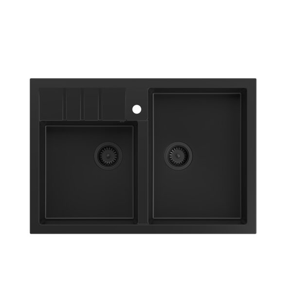 BILL 120 GRANITEQ 2-Becken-Aufsatzspüle 900x620x205 mm reinschwarz / schwarzer Ablauf