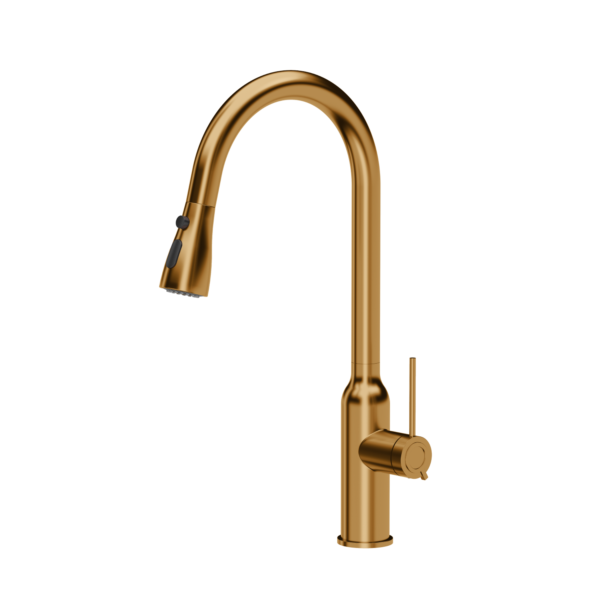 JESSICA Q Line Pull out shower SteelQ steel kitchen faucet with pull-out spout and shower function Nano PVD copper