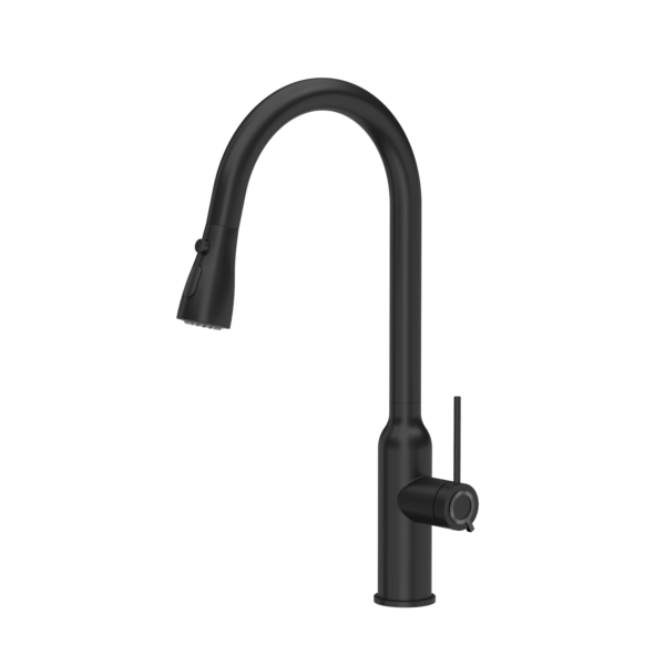 JESSICA Q Line Pull out shower SteelQ steel kitchen mixer with pull-out spout and pure carbon shower function – matt black, Q Shine