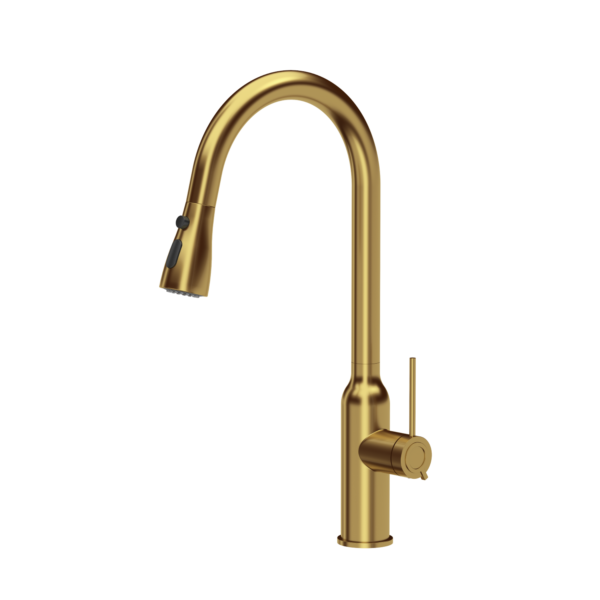 JESSICA Q Line Pull out shower SteelQ steel kitchen faucet with pull-out spout and shower function Nano PVD gold