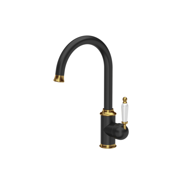 RACHEL SteelQ pure carbon steel kitchen faucet – matt black / gold