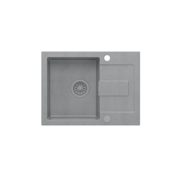 CHRISTIAN 116 1-Becken-Waschbecken aus grauem Granit (60x45x18,5) mit Stöpsel und grauem Abfluss