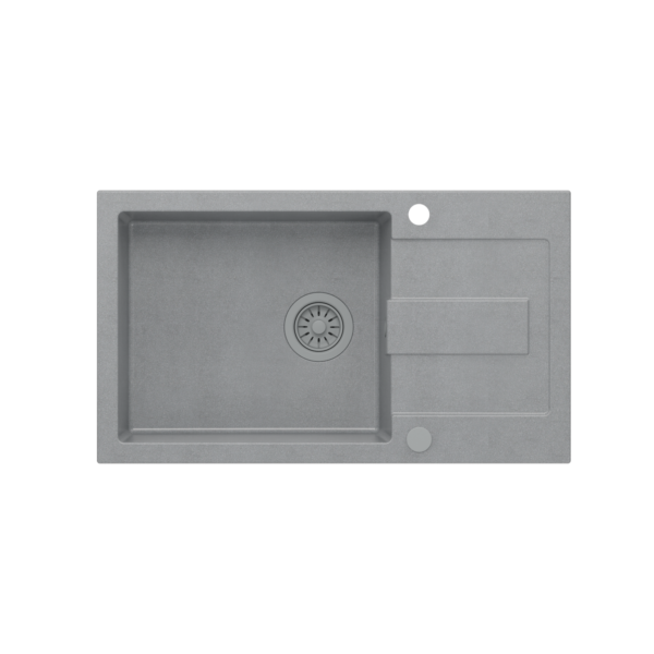 CHRISTIAN 136 XL 1-Becken-Waschbecken aus grauem Granit (78x45x18,5) mit Stopfen und Abfluss (45×38 cm Becken)