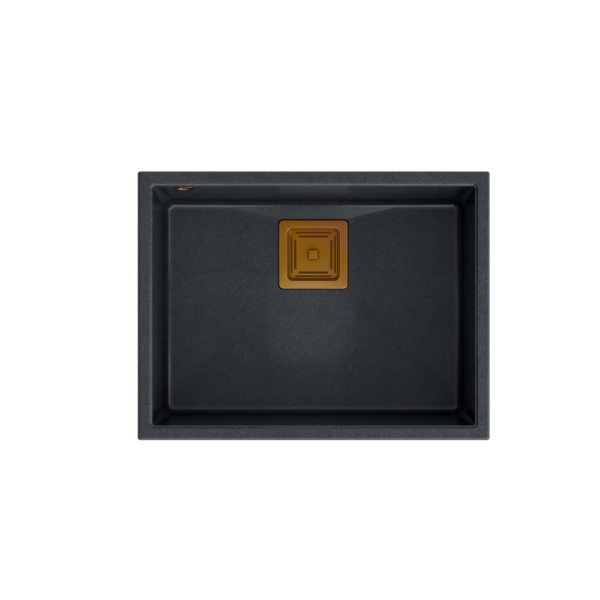 DAVID 50 GraniteQ zlewozmywak black diamond 55x42x22,5 cm 1-komorowy b/o komora podwieszana kwadratowy odpływ + syfon manualny miedź save space + zaczepy