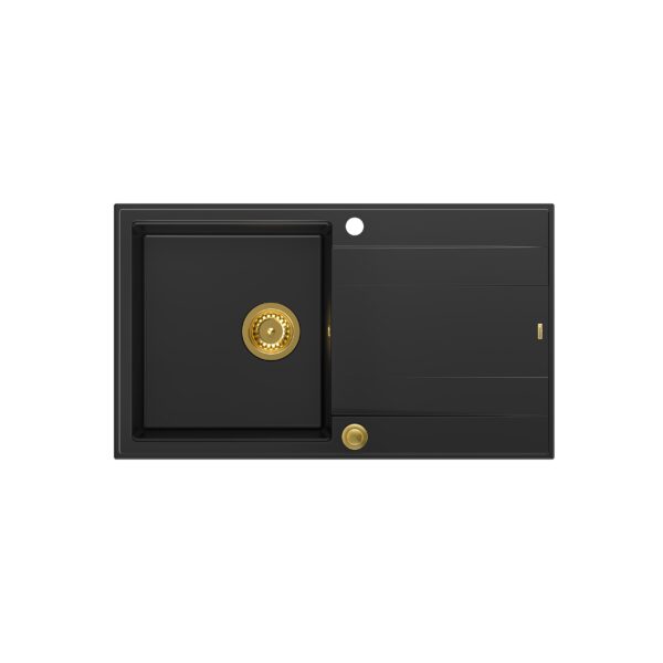 EVAN 111 GraniteQ zlewozmywak z syfonem Push 2 Open 1-komorowy z/o (860x500x210) pure carbon / elementy złote