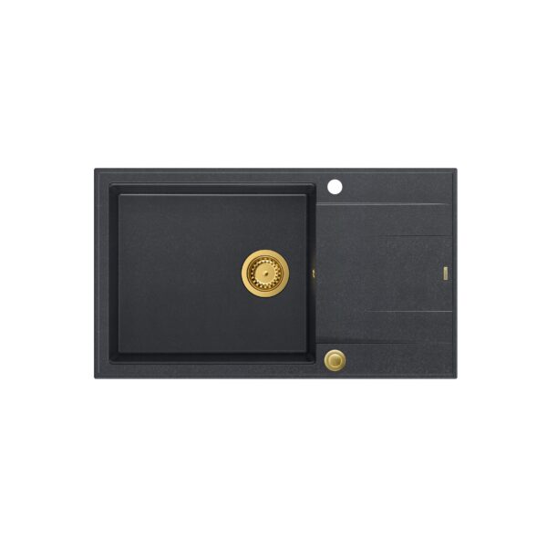 EVAN 136 XL GraniteQ zlewozmywak z syfonem Push to Open 1-komorowy z/o (860x500x210; kom. 420×490) black diamond / elementy złote