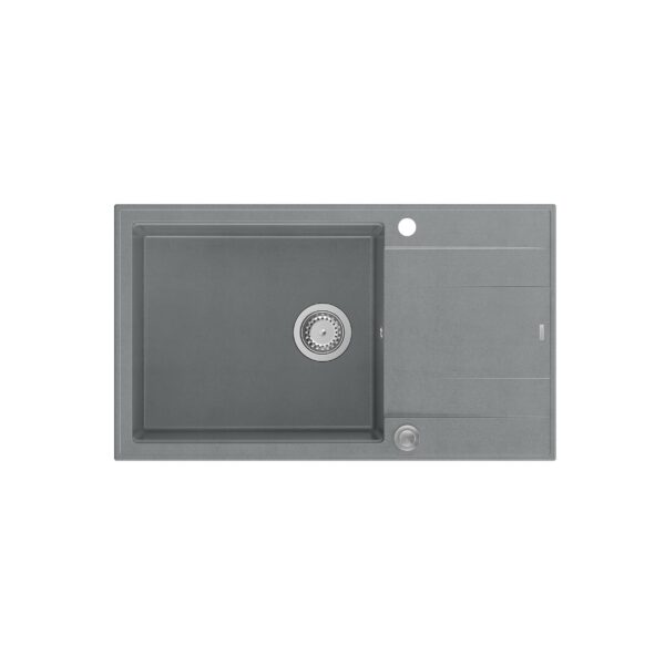 EVAN 136 XL GraniteQ lavello con sifone Push To Open 1 vasca senza (860x500x210; cell. 420×490) silver stone / elementi acciaio