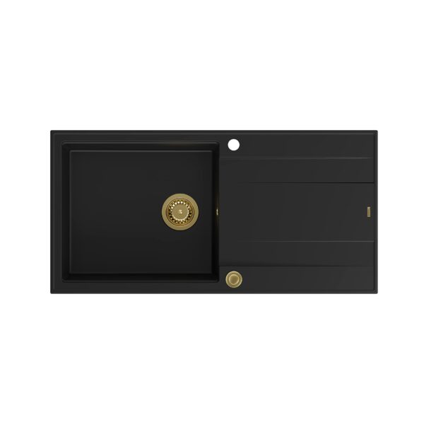 EVAN 146 XL GraniteQ zlewozmywak z syfonem Push 2 Open 1-komorowy z/o (1000x500x210; kom. 420×480) pure carbon / elementy złote